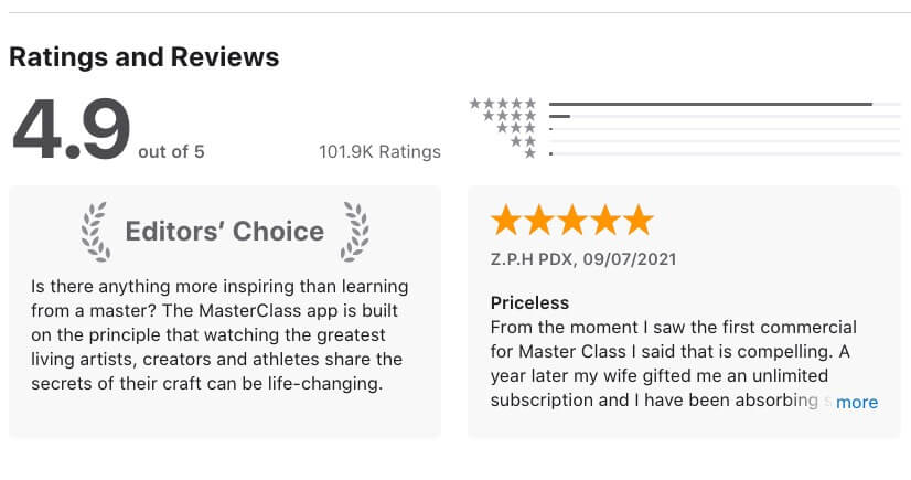 masterclass app store feedback